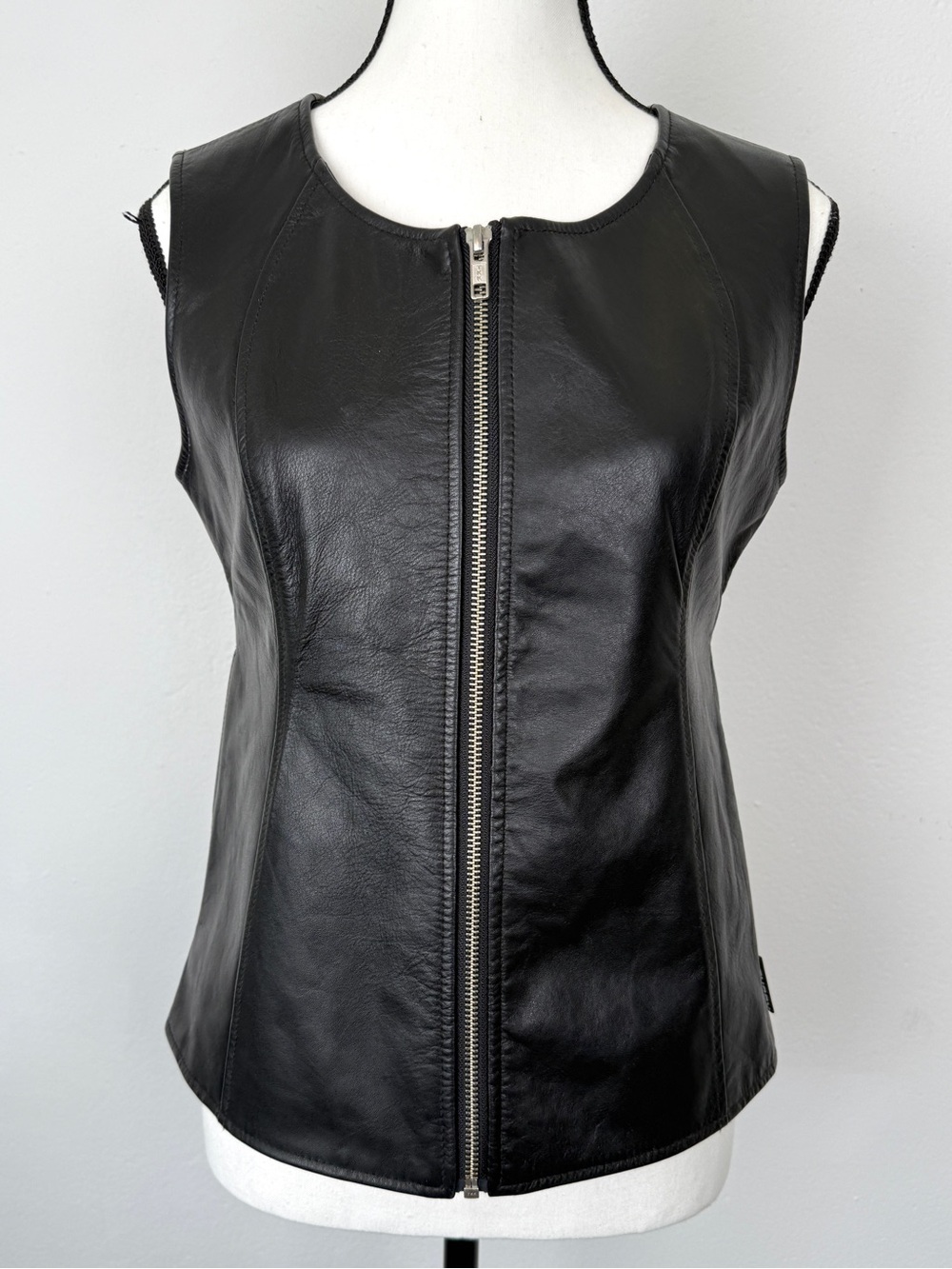 Stussy Size Small Black 100% Nappa Leather Zip Front Vest